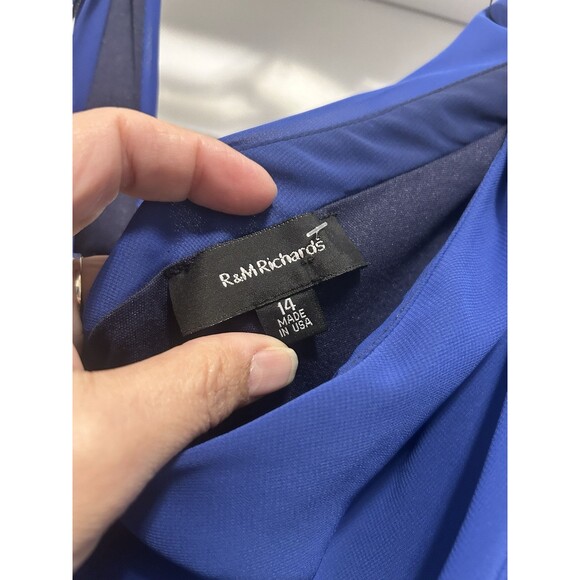 R&M Richards Embellished One Shoulder Chiffon Dress Size 14 Blue Ombré Cocktail - Picture 2 of 7